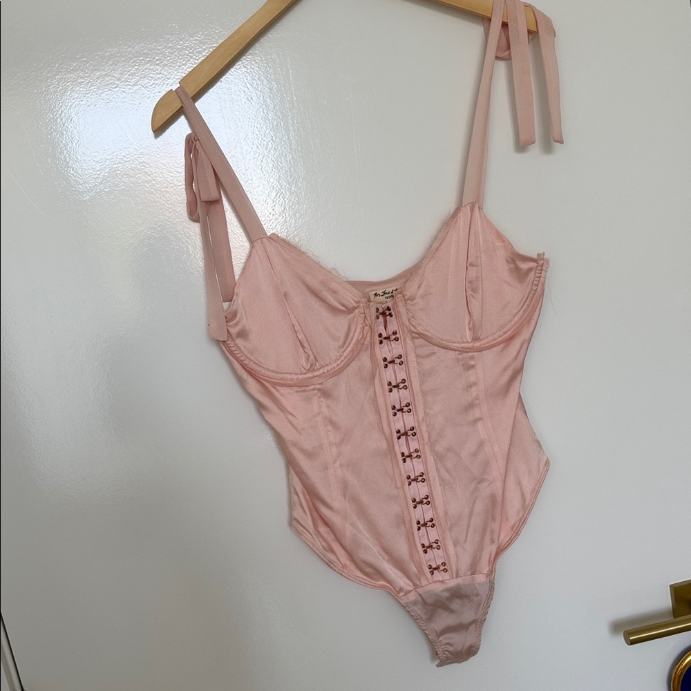 For Love & Lemons Blush Pink Satin Corset Bodysuit